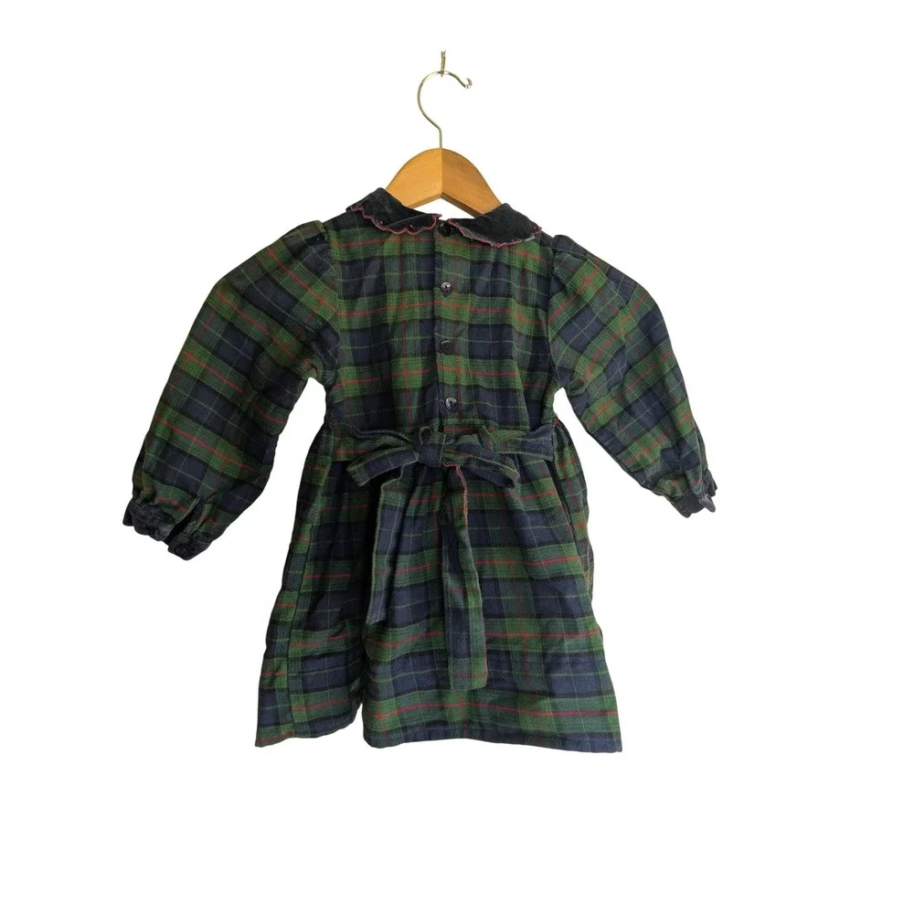 ANGEL FISH Tartan Plaid Holiday‎ Dress Girls 3T Green Navy Smocked Christmas